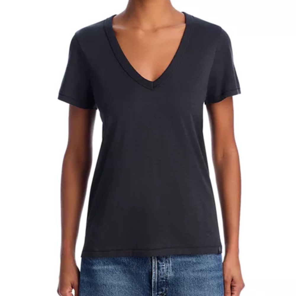 Rag-Bone THE SLUB V NECK ORGANIC PIMA COTTON BLACK T-SHIRT